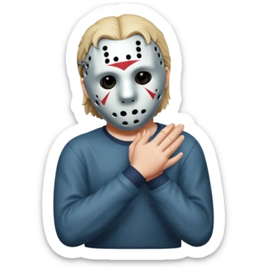 Jason Voorhees, looking cute, with his hands clasped in front of him, at a sideways angle, looks like he is in love sticker
