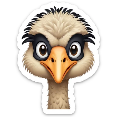 A cute cartoon adult male ostrich with black feathers. sticker