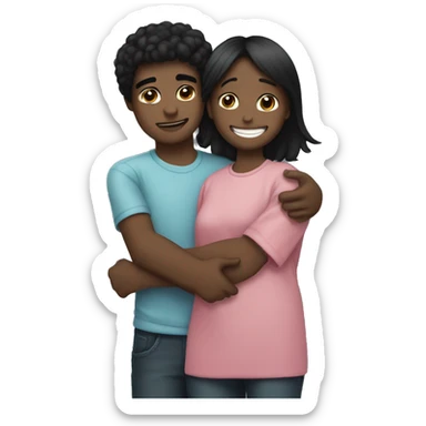Black hair boy hug with rad had girl sticker