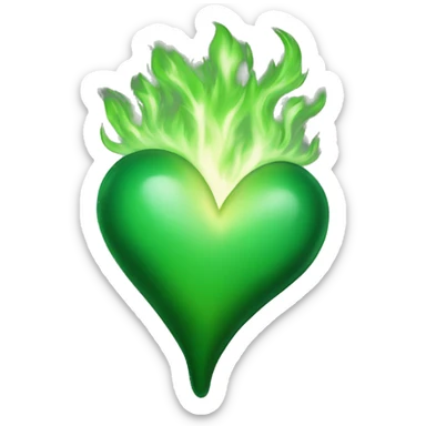 Corazon verde encendido en fuego verde  sticker