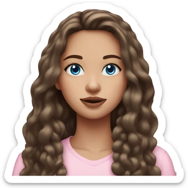 Beautiful teenage girl, long hair, brunette, blue eyes, light pink lip color sticker