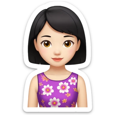 chinese girl with short hair, cheerful sticker