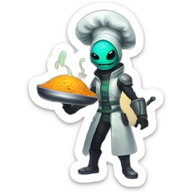 alien chef scifi roguelike rpg style inspired by slay the spire digital art sticker