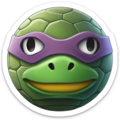 3d sphere with a cartoon simplistic andesite Teenage mutant ninja turtle skin texture with thoughtful eyes sticker