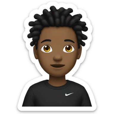 Boy with dreads and a black shirt and black sweatpants with Nike socks and air forces sticker
