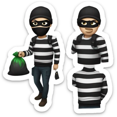 robber, black and white striped shirt, black mask, money bag, black beanie sticker