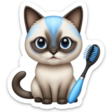 siamese cat, tooth brush, hair brush sticker
