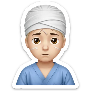 Injured Boy – Bandage on head, hospital gown. sticker