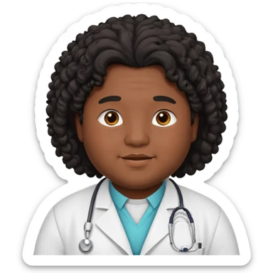 a young chubby male doctor with black long curly hair and cheerful face without gpasses sticker