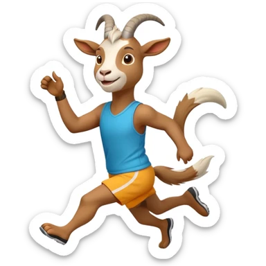 friendly anthropomorphised goat jogging upright in a new outfit, relaxed pose sticker