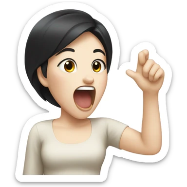 Girl with black hair and pale skin yawning and stretching sticker