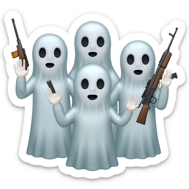 Fantasmas con un fusil y haciendo hola y chao con la manos sticker