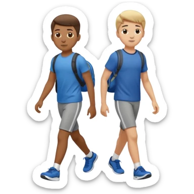 two boys walking, wearing gym clothes, full body sticker
