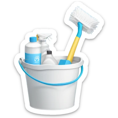 Bathroom Cleaning light blue supplies in a white bucket sticker