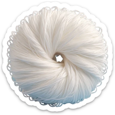 fluffy stringy Turkish pişmaniye sweet, light round bundle of fine white threads, soft airy sticker