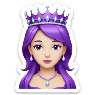 Gorgeous Lady with purple-shiny-crystal-hair and tiara and necklace sticker