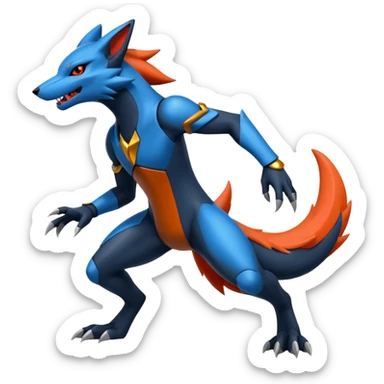 Edgy futuristic Zoroark-Salandit-Lucario-fusion sticker