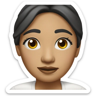 Mexican woman 53 years old has sun-darkened skin with a round face, she has thick shoulder-length black hair. Her eyes are brown, with double eyelids and her eyebrows are tattooed.  sticker