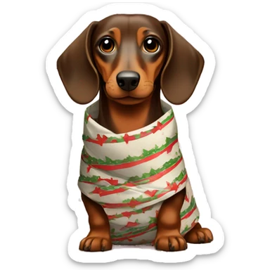 Brown Dachshund wrapped in holiday paper  sticker