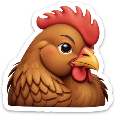 Meme-Worthy Cute Sleeping Brown Rooster Portrait Emoji, Head resting peacefully with a contented smile, showcasing a robust build and a luxuriously soft brown plumage, eyes shut in a serene, restful nap, Simplified yet hilariously adorable features, highly detailed, glowing with a soft, drowsy light, high shine, relaxed and utterly lovable, stylized with an air of playful laziness, bright and heartwarming, soft glowing outline, capturing the essence of a comically sleepy rooster, so meme-worthy it feels like it could instantly become the next viral sensation of adorable slumber! sticker