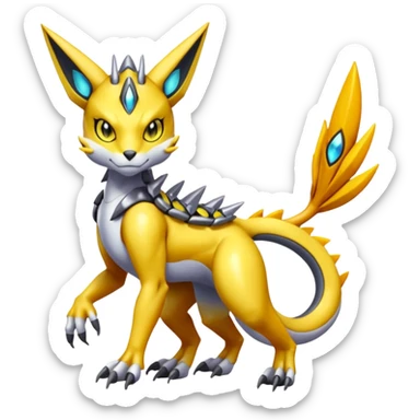 Modern Futuristic Cyber-Meloetta-Greymon-Inteleon-Renamon-Pokémon-Digimon-Fakémon-fusion-hybrid-creature sticker