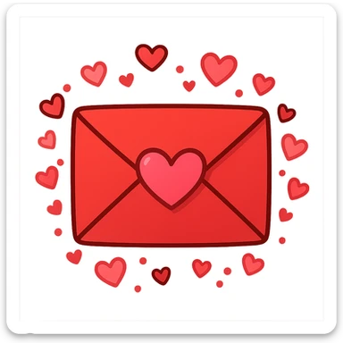 love-themed envelope with heart confetti sticker
