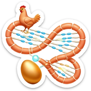Golden egg, bright salmon, chicken, and tofu floating around a glowing DNA strand. Golden muscle fibers extend from the foods, showing how complete proteins build and repair the body. The entire scene has a magical glow representing essential amino acids. sticker