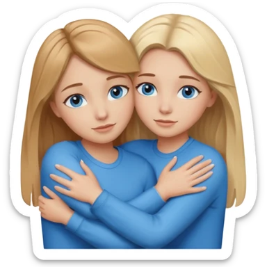 two Girls, Brown and Blonde hair, with Blue Eyes hugging sticker