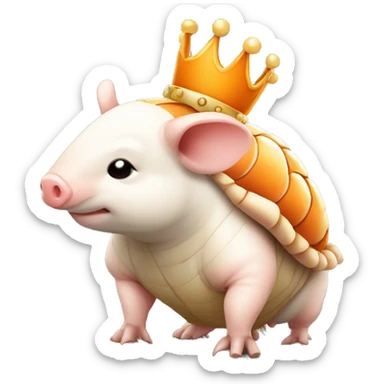 Orange and white piebald chubby round armadillo pig panda centipede armadillo wearing a crown sticker