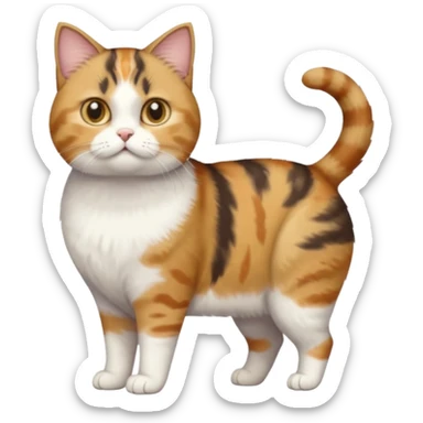 full body calico tabby + white cat with tiny head and fat body sticker