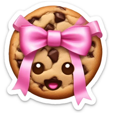 chocolate chip cookie with a pink bow wrapped on top sticker