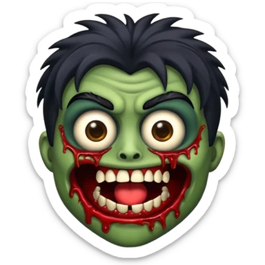 crie um emoji de zumbi de cabelo preto bagunçado sticker