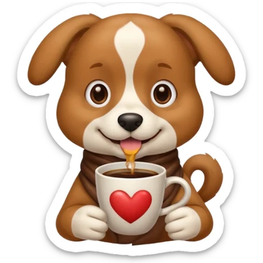 Dog with a cup of coffee sticker