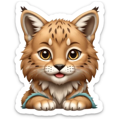 A high-resolution photo-realistic digital illustration of a baby lynx, chest upward A high-resolution, photo-realistic digital illustration of a majestic young Eurasian lynx, shown from the shoulder upwards with lynx markings, zoomed out showing half body  sticker