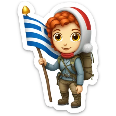 Female winter mountain climber red hair climbing Greek flag Easter eggs sticker
