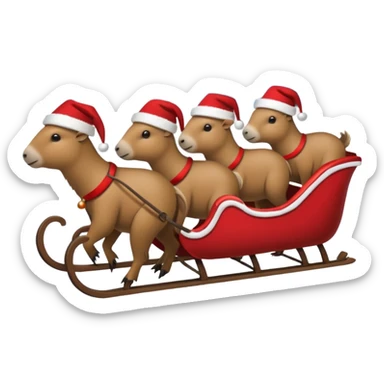 now make alot  of capybaras pulling a sleigh with santa hats sticker