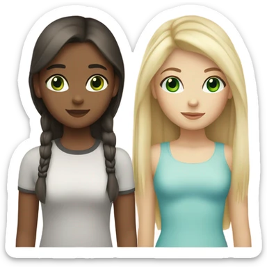 blonde girl with green eyes and straight hair and a brunette girl with blue eyes and straight hair sticker