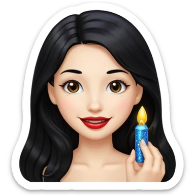 douyin long black hair glossy ;lips glittery girl sticker