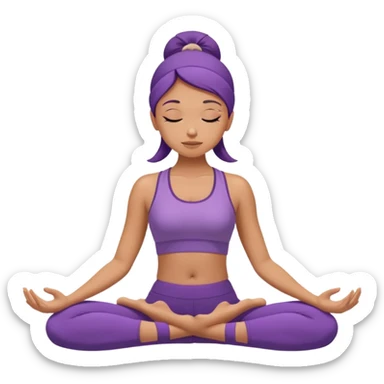 	A woman in purple yoga wear resting in child’s pose, soft white background, peaceful energy. sticker