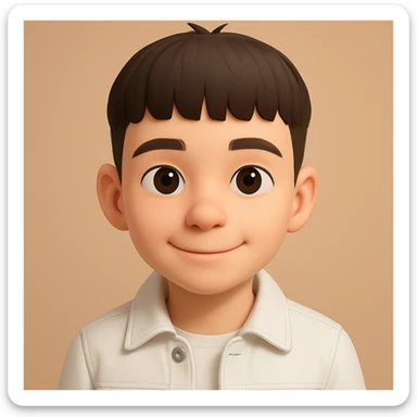 this image in 3d-emoji style, neutral or happy expression, slimmer face, wearing a white jeans jacket sticker