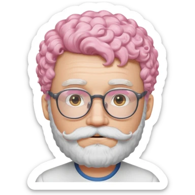 very white bearded and white mustached, pink short curly haired, wearing glassess sticker