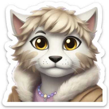 Furry, sparkle, iridescent, colorful, pastel, edgy, cool, fantasy beautiful, brown, beige, white, divine, godly, angelic, animal, anthro, full body, fursona, feline sticker