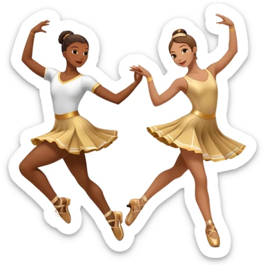 Icon for Sports Dance: a couple performing an energetic and synchronized dance, dressed in competitive dance attire, dance shoes, a rhythmically placed dance floor, and a competition backdrop. The icon should capture the athleticism, technique, and precision of sports dance. Transparent background. sticker