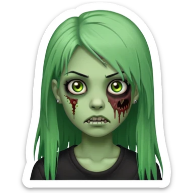 zoombi girl cabelo liso preto franja de lado cabelo partido de lado risquinho na sobrancelha e um piercing na sobrancelha um piercing no nariz cabelo longo zoombi verde ne tipo esse o  sticker