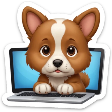 Puppy day dreaming at computer about his girlfriend  sticker