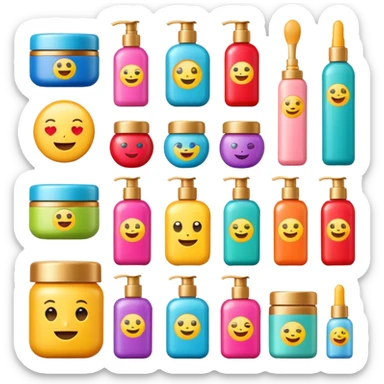 emoji of beauty products with brand labels sticker