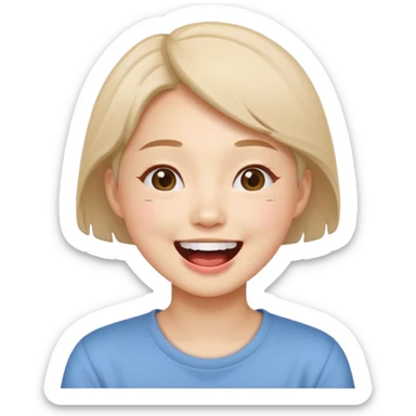 young Korean woman playfully laughing, cute and simple, Slack emoji style sticker