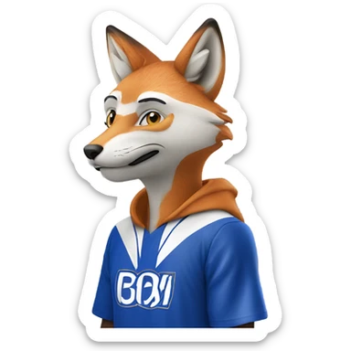Leceister football supporter with fox on shoulder sticker