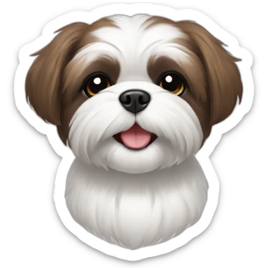 white shihtzu with brown ears and black eyes, happy, cute, smiling sticker