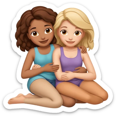 two women lying down full body on top of each other wrapped around each other  sticker